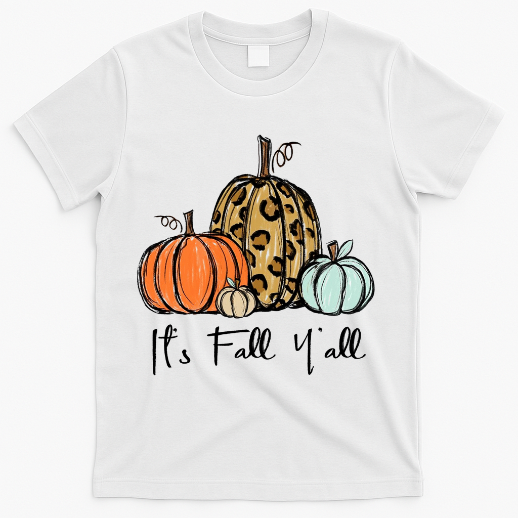 Its Fall Yall Graphic Shirt Women Thanksgiving Pumpkin Splicing Sleeve Fall T-Shirt - White