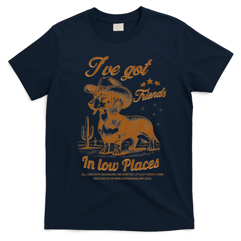I've Got Friends In Low Places Dachshund Cowboy  T-Shirt - Navy Blue
