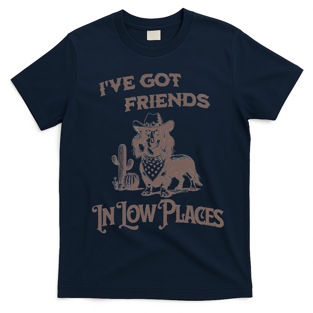 IVe Got Friends In Low Places Dachshund T-Shirt - Navy Blue