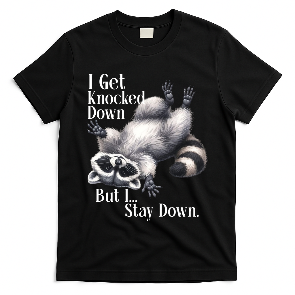 I Get Knocked Down But I Stay Down Funny Raccoon T-Shirt
