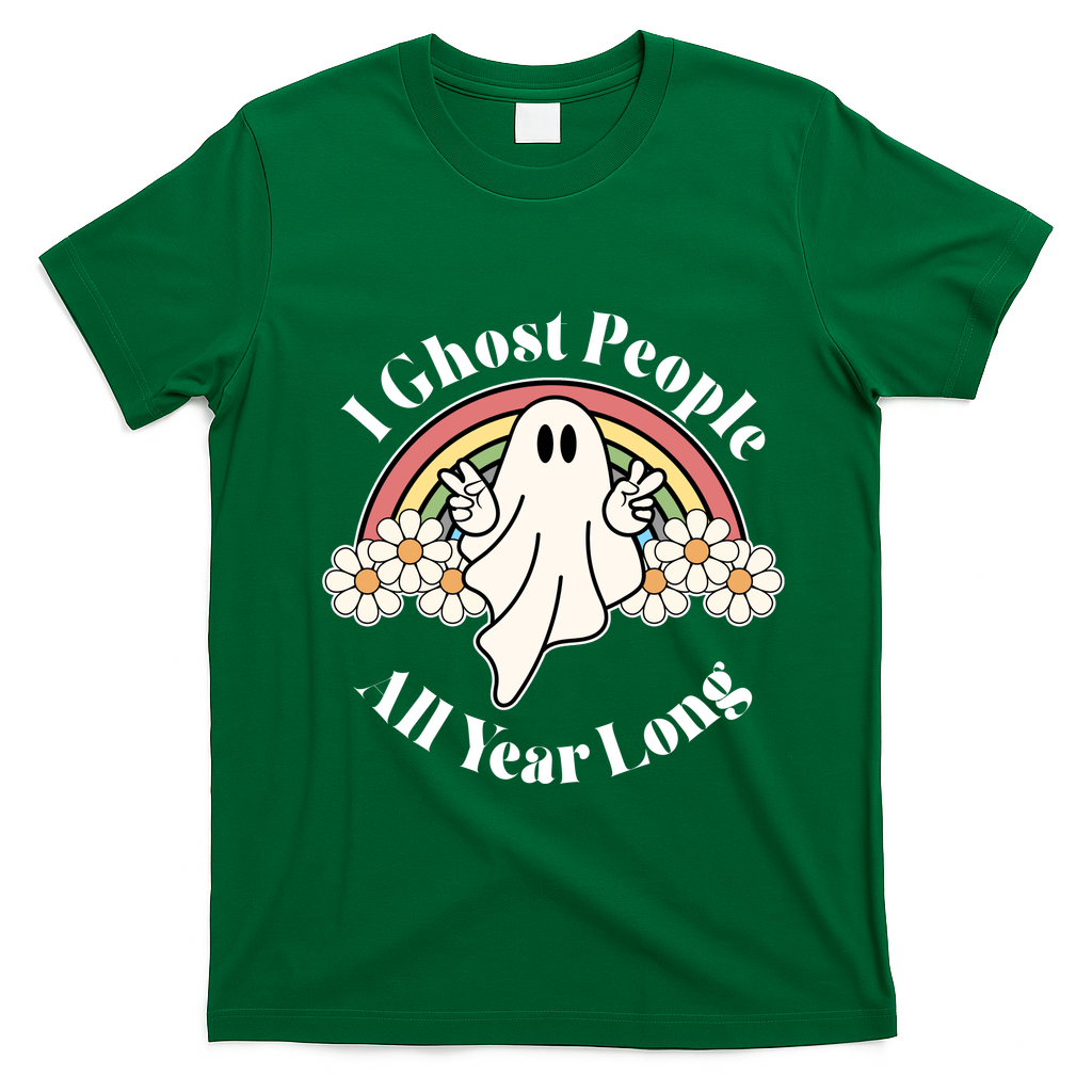 I Ghost People All Year Long Halloween Rainbow T-Shirt - Irish Green