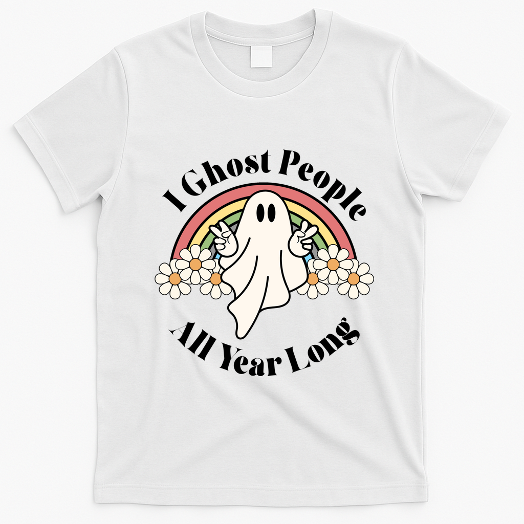 I Ghost People All Year Long Halloween Rainbow T-Shirt - White