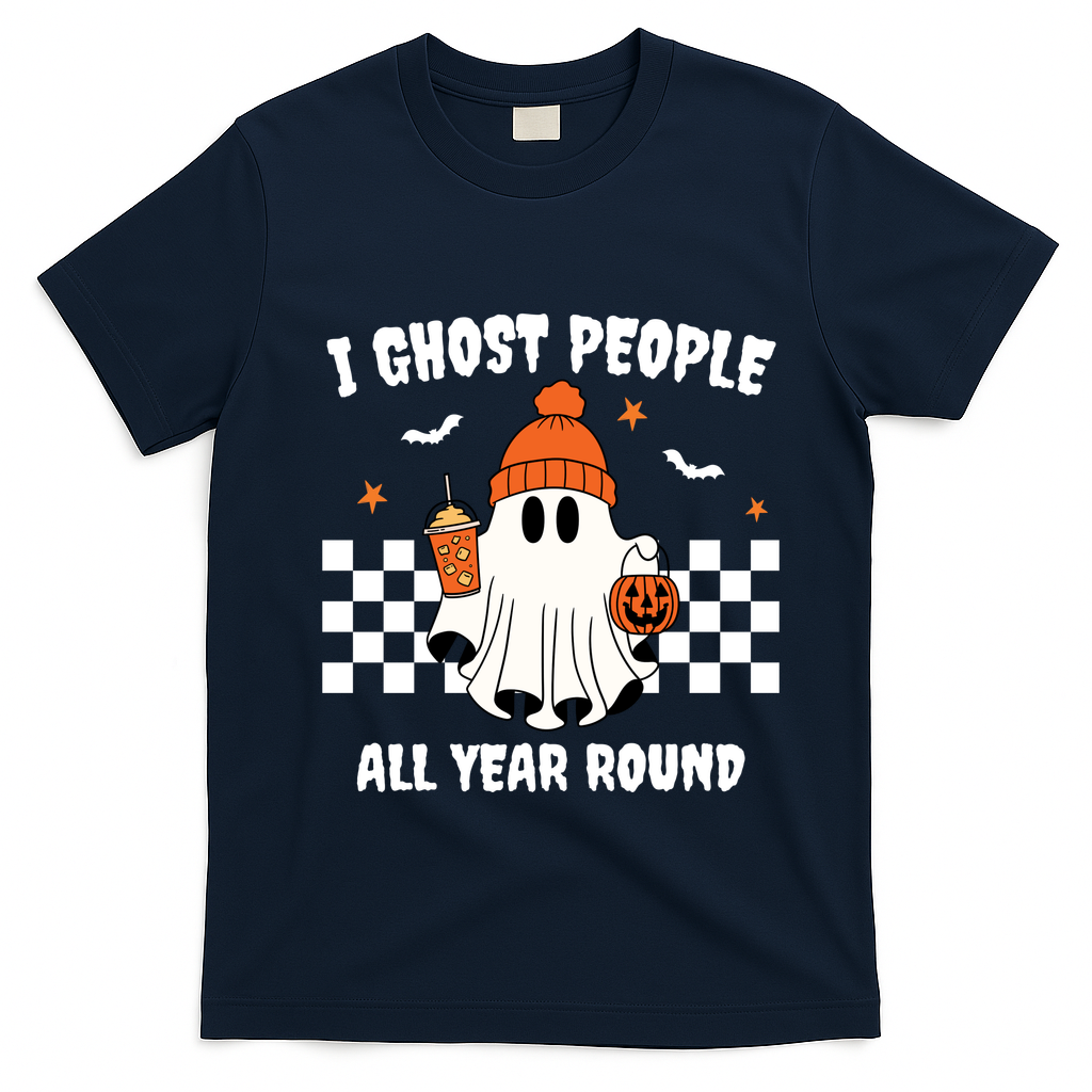 I Ghost People All Year Round Halloween Funny T-Shirt - Navy Blue