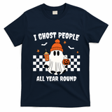 I Ghost People All Year Round Halloween Funny T-Shirt - Navy Blue