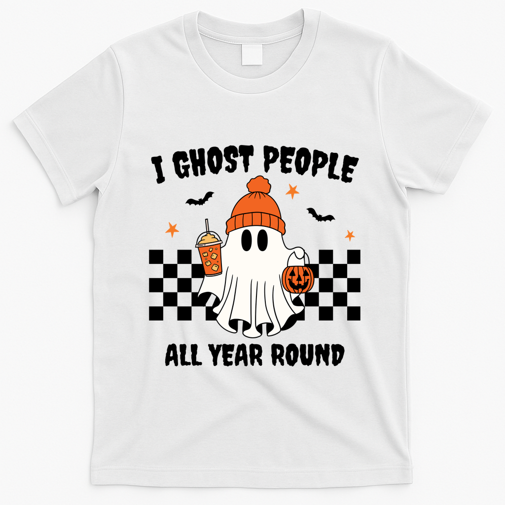 I Ghost People All Year Round Halloween Funny T-Shirt - White