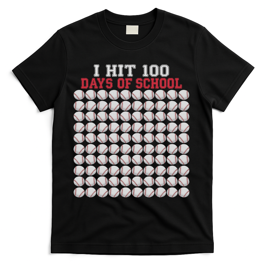 I Hit 100 Days Of School Baseball Bat 100th Day Of School T-Shirt - Black