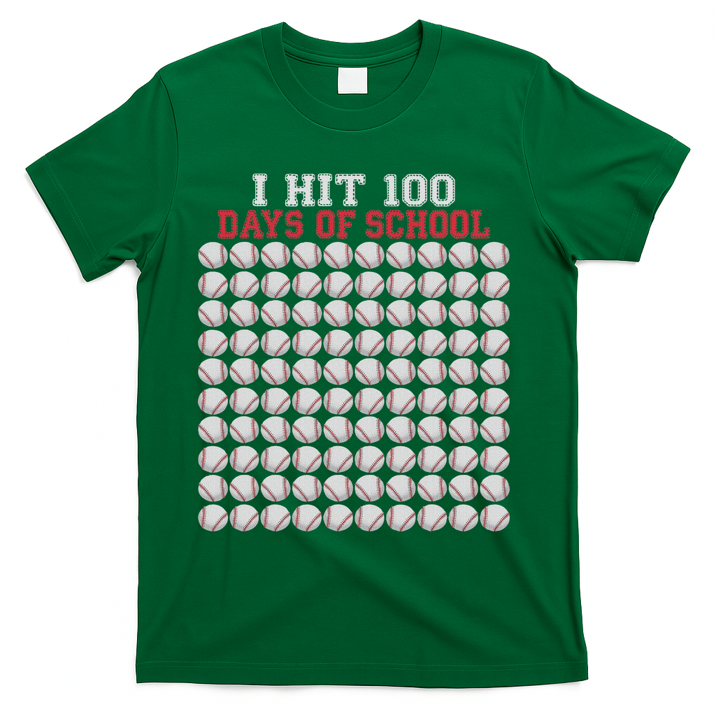 I Hit 100 Days Of School Baseball Bat 100th Day Of School T-Shirt - Green