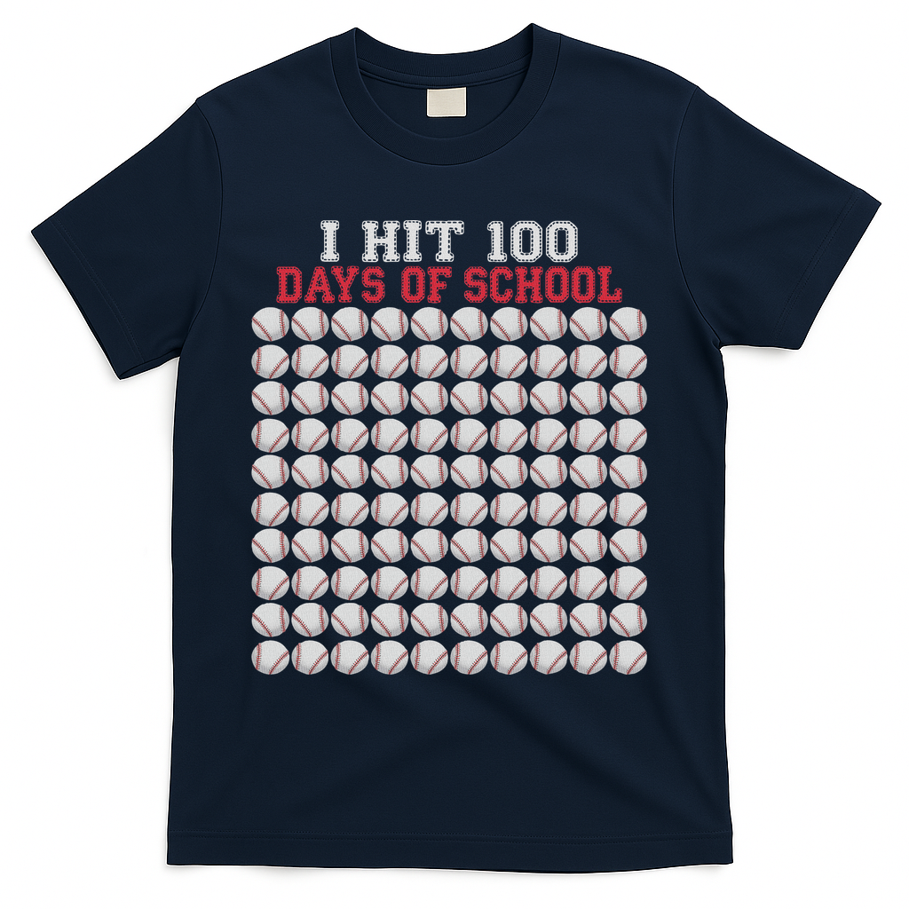 I Hit 100 Days Of School Baseball Bat 100th Day Of School T-Shirt - Navy