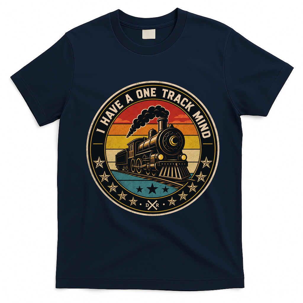 I Have A One Track Mind Train Engine Railroad Funny T-Shirt - Navy Blue