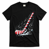 Ice Hockey Christmas Candy Cane Hockey Stick Funny Xmas Gift T-Shirt - Black