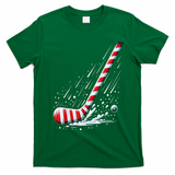 Ice Hockey Christmas Candy Cane Hockey Stick Funny Xmas Gift T-Shirt - Irish Green
