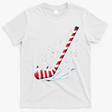 Ice Hockey Christmas Candy Cane Hockey Stick Funny Xmas Gift T-Shirt - White
