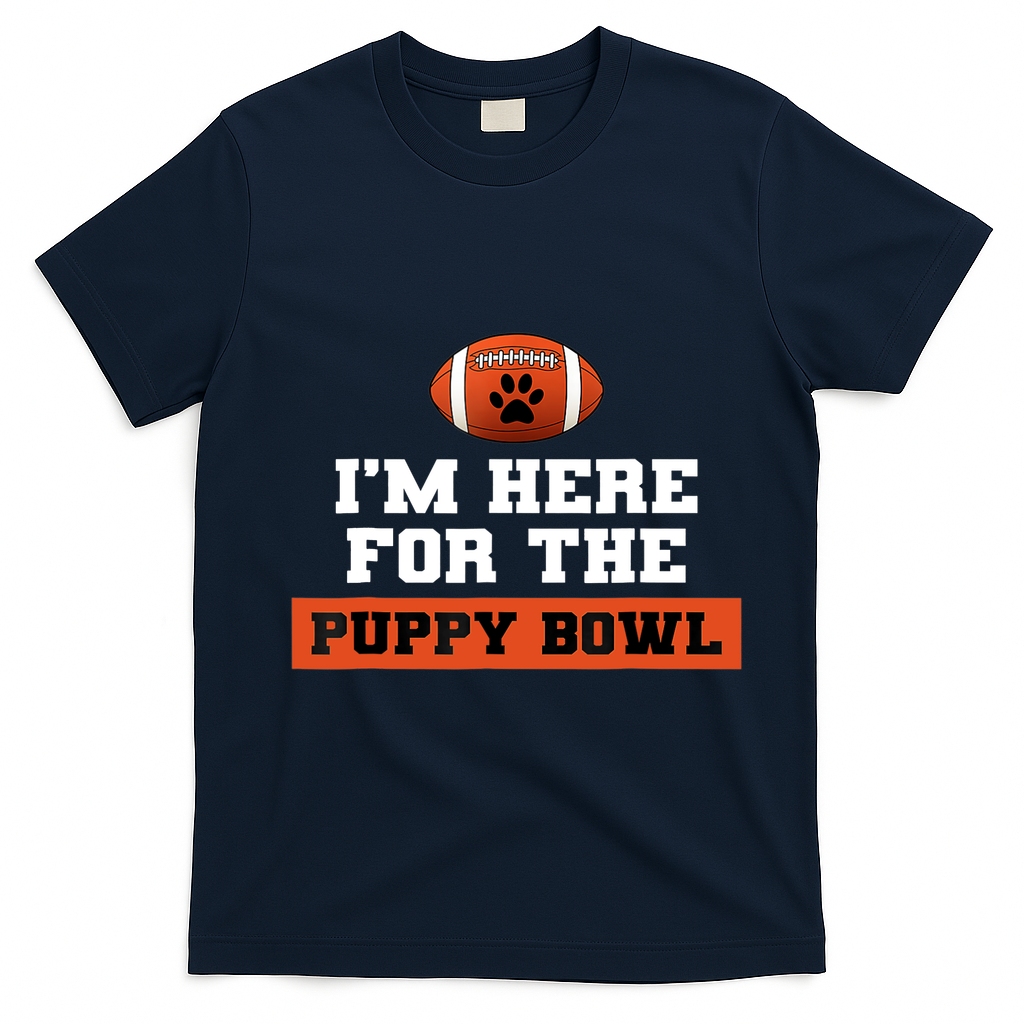 I'm Here For The Puppy Bowl Funny Dog T-Shirt - Navy Blue