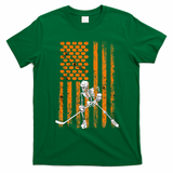 Ice Hockey Player Fan Gift Skeleton Halloween T-Shirt - Irish Green