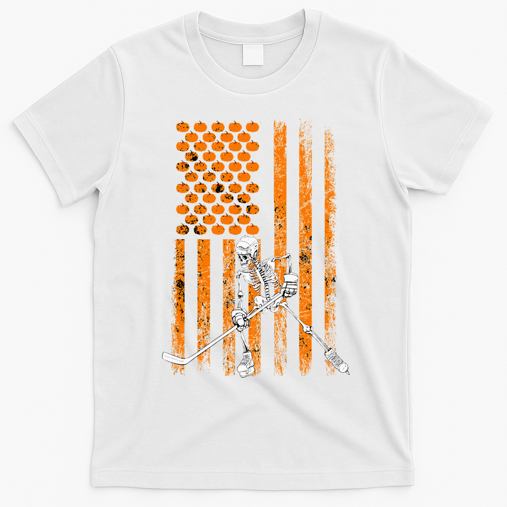 Ice Hockey Player Fan Gift Skeleton Halloween T-Shirt - White