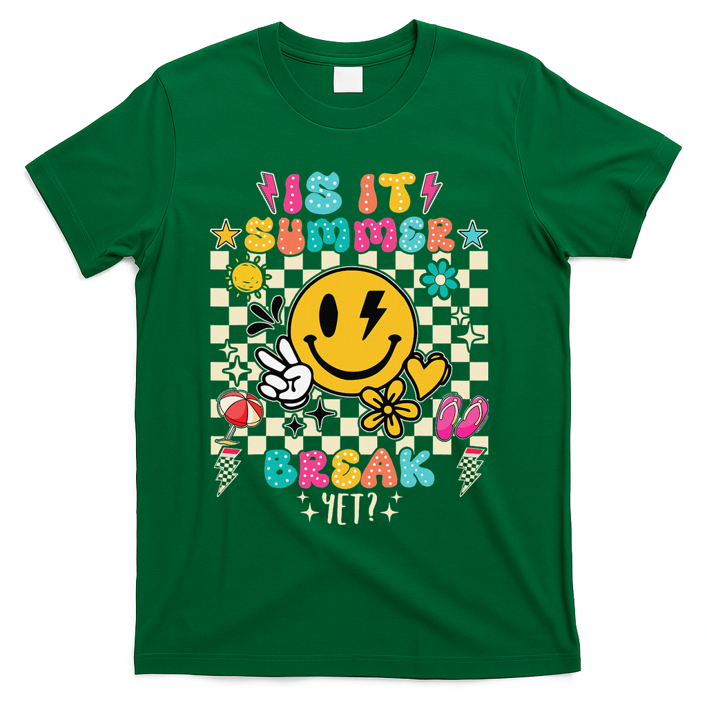 Is It Summer Break Yet Teacher Groovy T-Shirt - Green