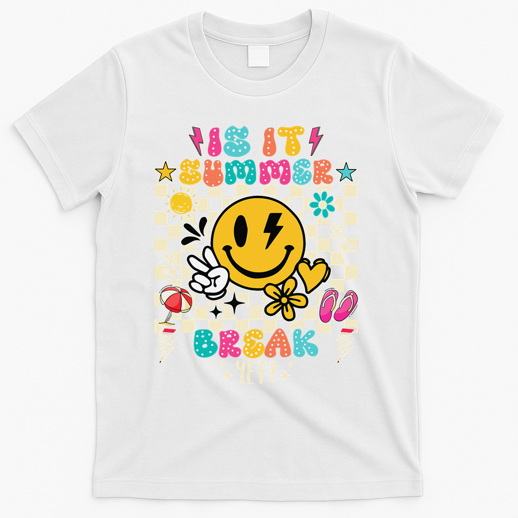 Is It Summer Break Yet Teacher Groovy T-Shirt - White