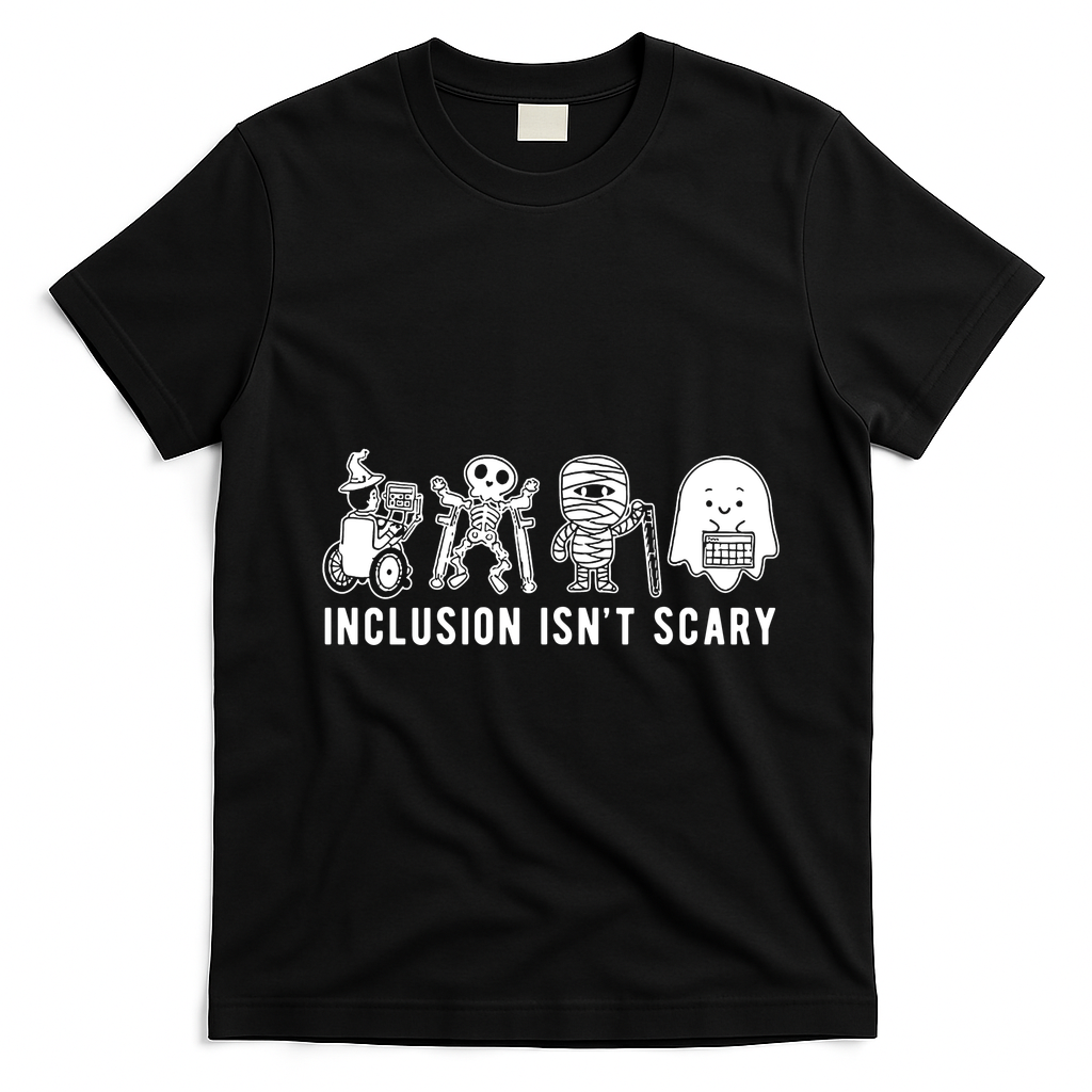 Inclusion Isnt Scary Teacher Skeleton Ghost Cute Halloween T-Shirt - Black