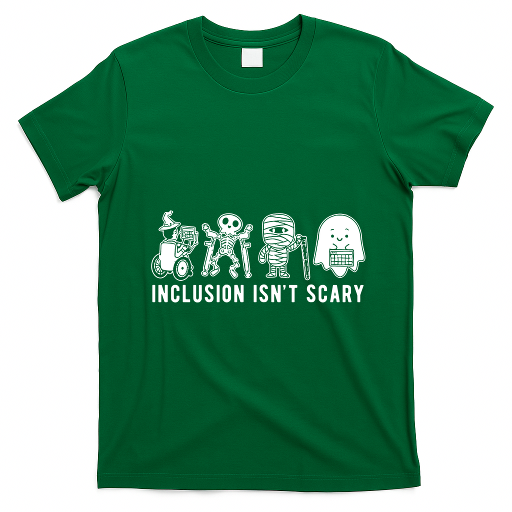 Inclusion Isnt Scary Teacher Skeleton Ghost Cute Halloween T-Shirt - Irish Green
