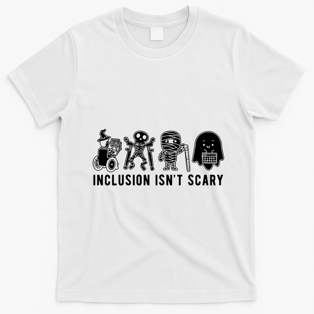 Inclusion Isnt Scary Teacher Skeleton Ghost Cute Halloween T-Shirt - White
