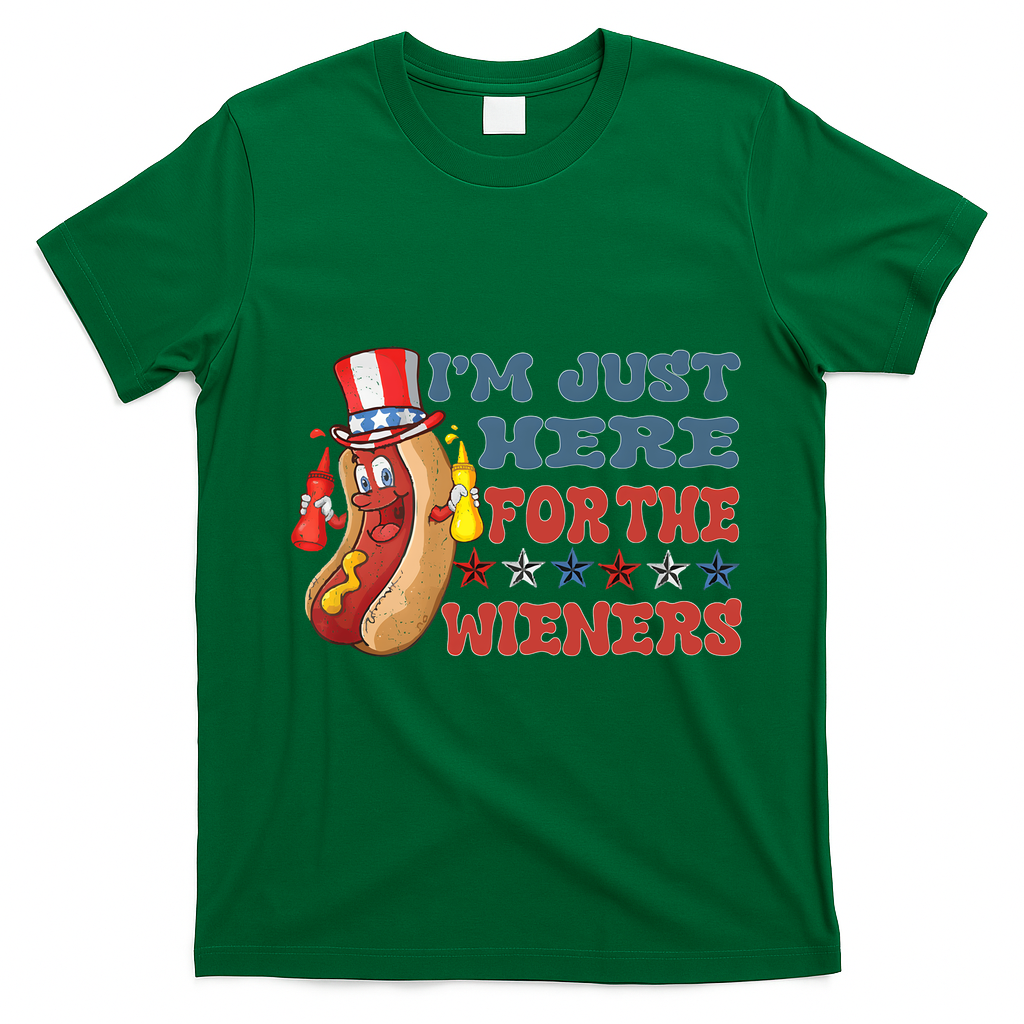 Im Just Here For The Wieners Sausage T-Shirt - Irish Green