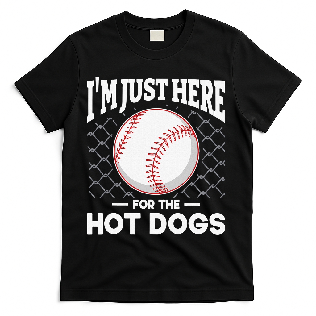 I'm Just Here For The Hot Dogs Summer Baseball Game Hotdog T-Shirt - Black
