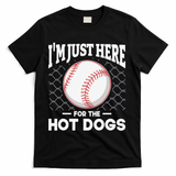 I'm Just Here For The Hot Dogs Summer Baseball Game Hotdog T-Shirt - Black