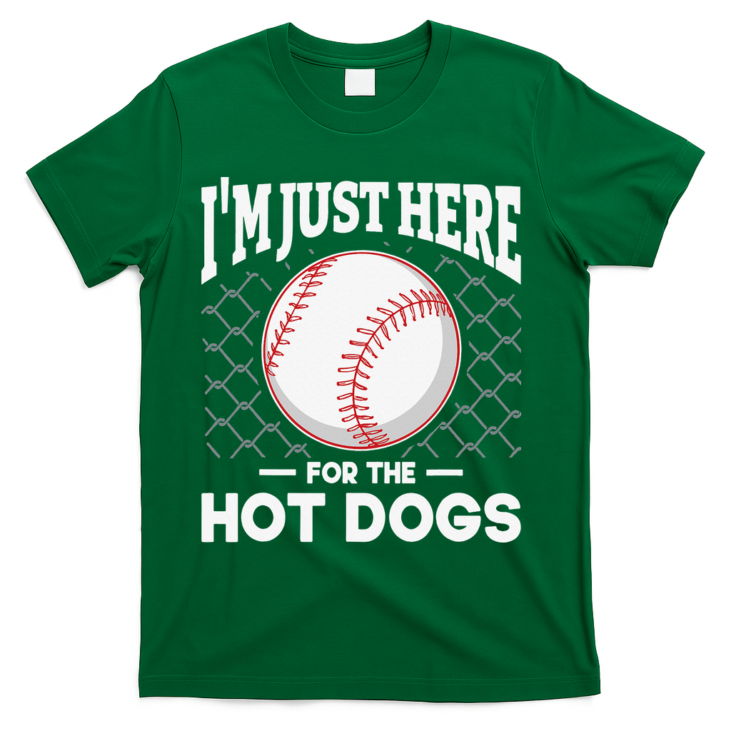 I'm Just Here For The Hot Dogs Summer Baseball Game Hotdog T-Shirt - Green
