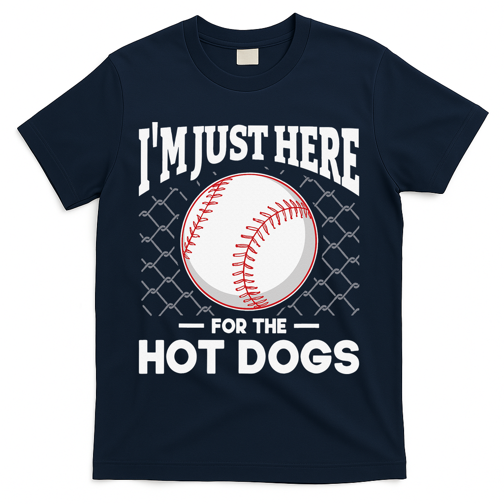 I'm Just Here For The Hot Dogs Summer Baseball Game Hotdog T-Shirt - Navy