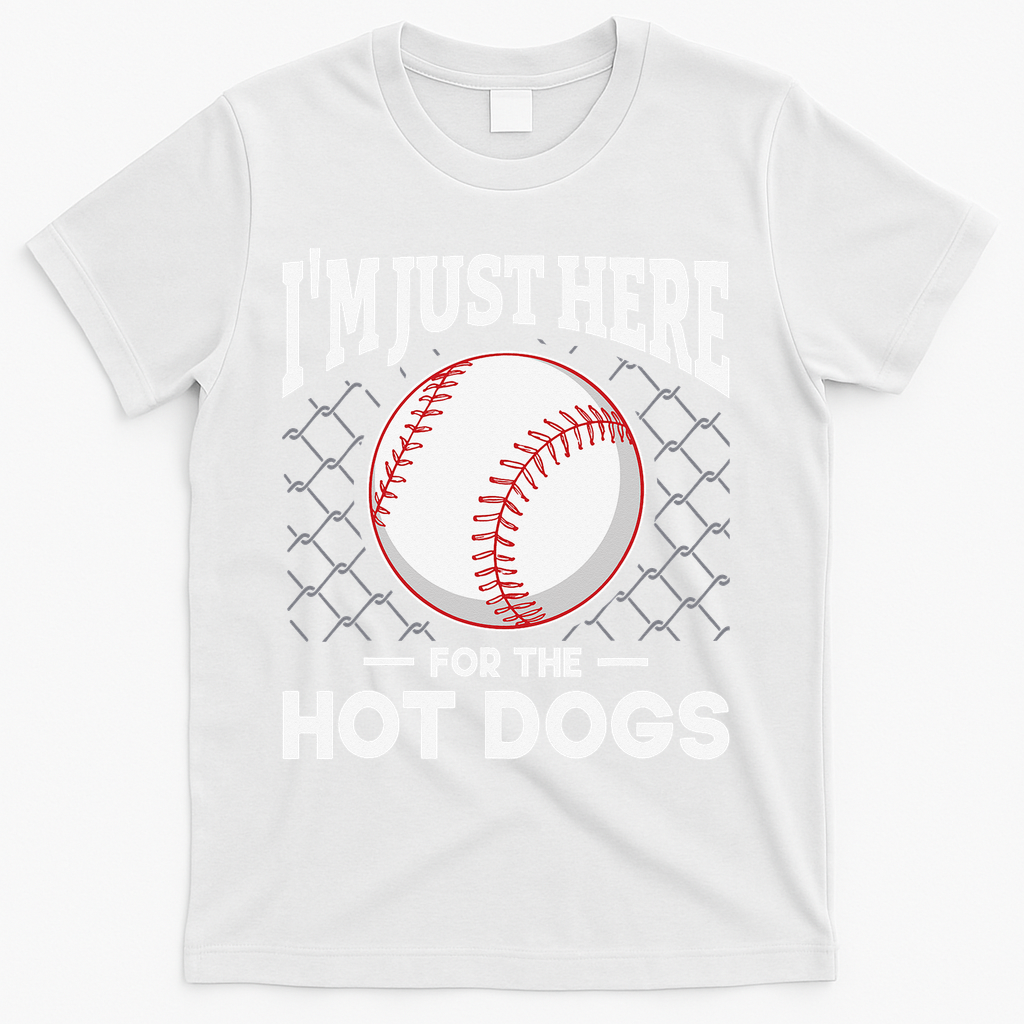 I'm Just Here For The Hot Dogs Summer Baseball Game Hotdog T-Shirt - White