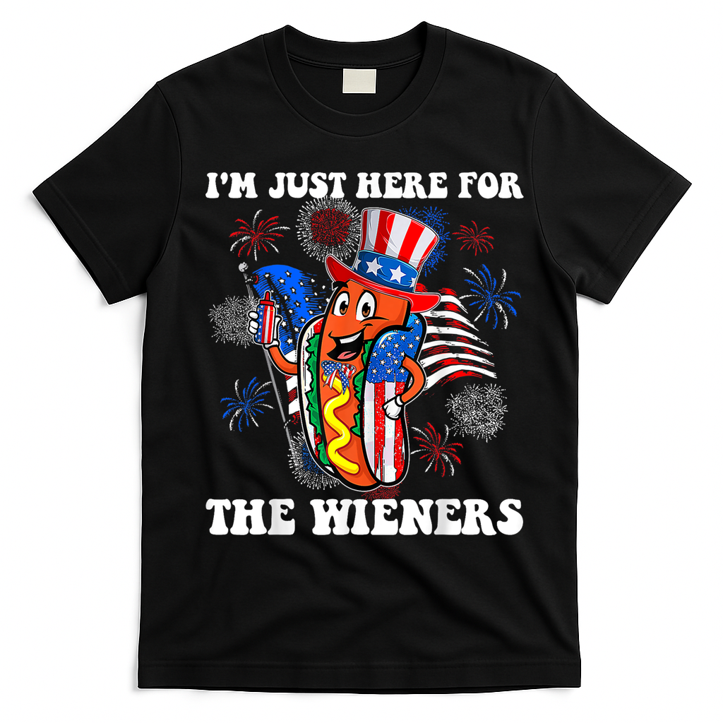 Im Just Here For The Wieners 4Th Of July Hot Dog T-Shirt - Black