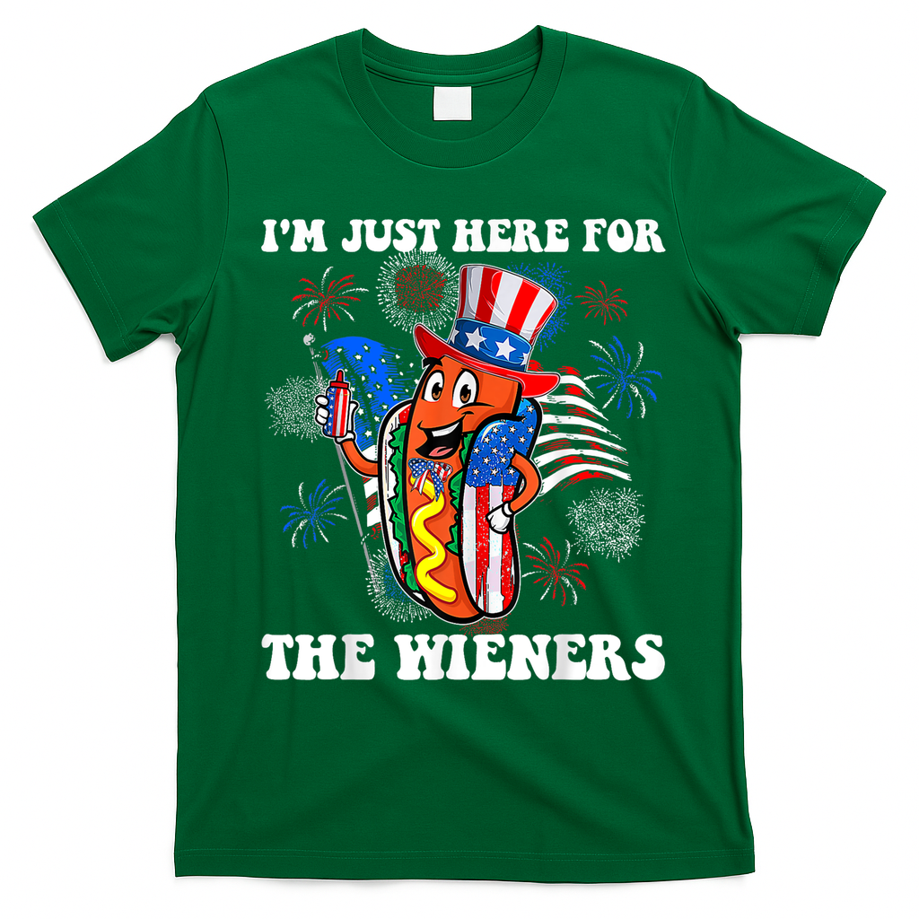 Im Just Here For The Wieners 4Th Of July Hot Dog T-Shirt - Irish Green