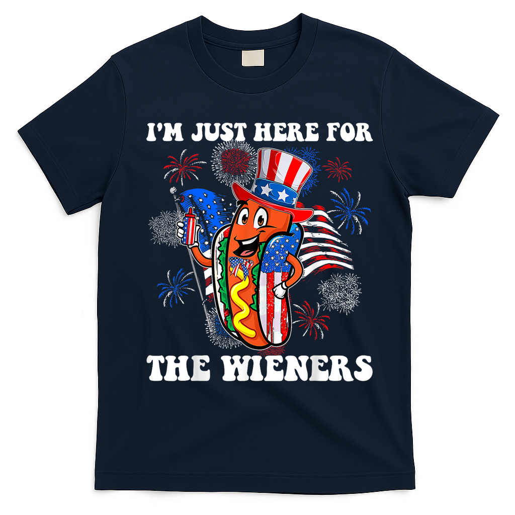 Im Just Here For The Wieners 4Th Of July Hot Dog T-Shirt - Navy Blue
