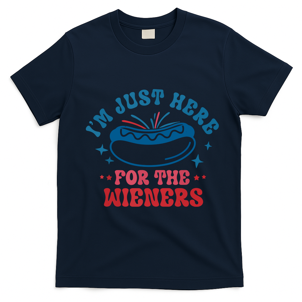 Im Just Here For The Wieners 4th Of July Hot Dogs T-Shirt - Navy Blue