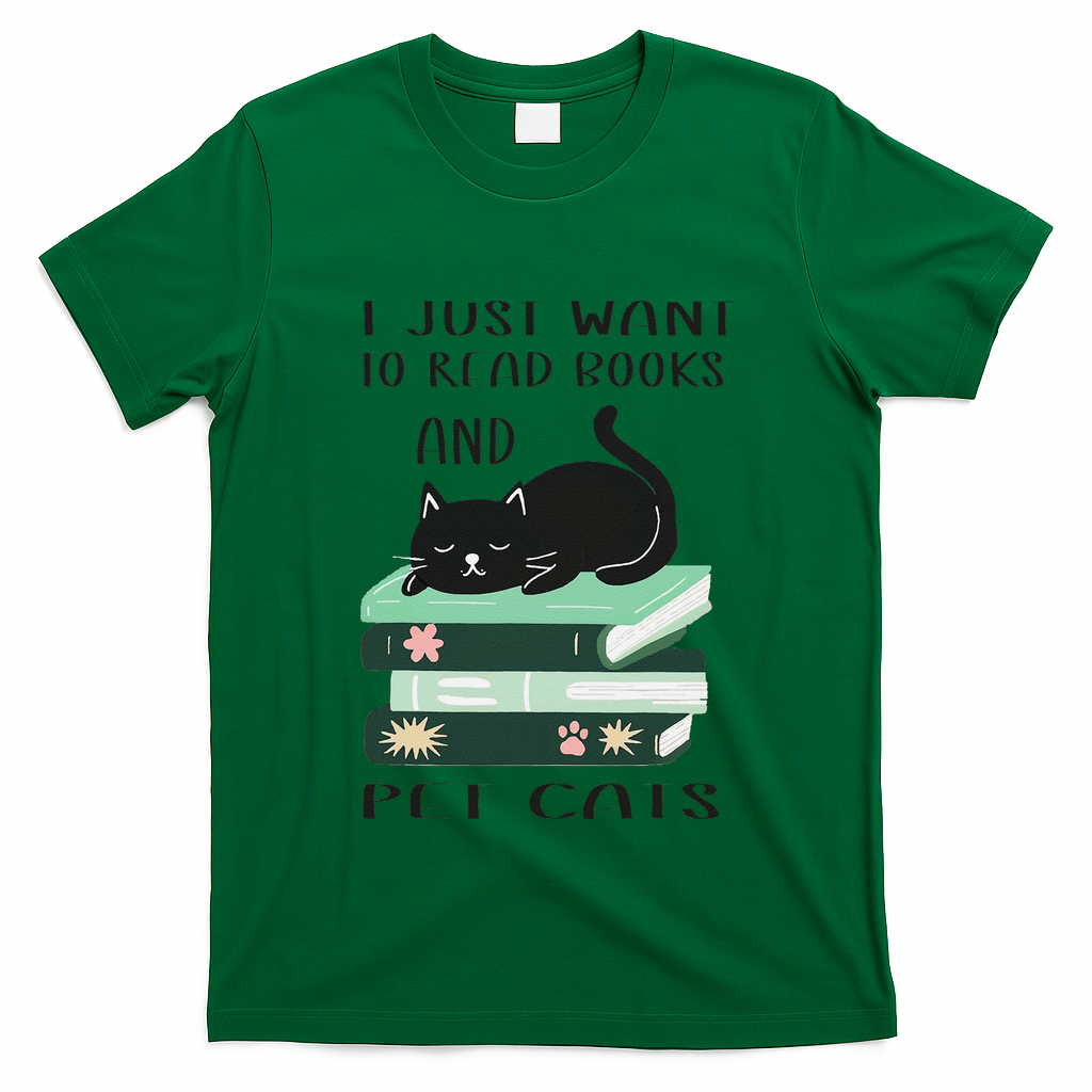 I Just Want To Read Books And Pet Cats Funny Reading Cat T-Shirt