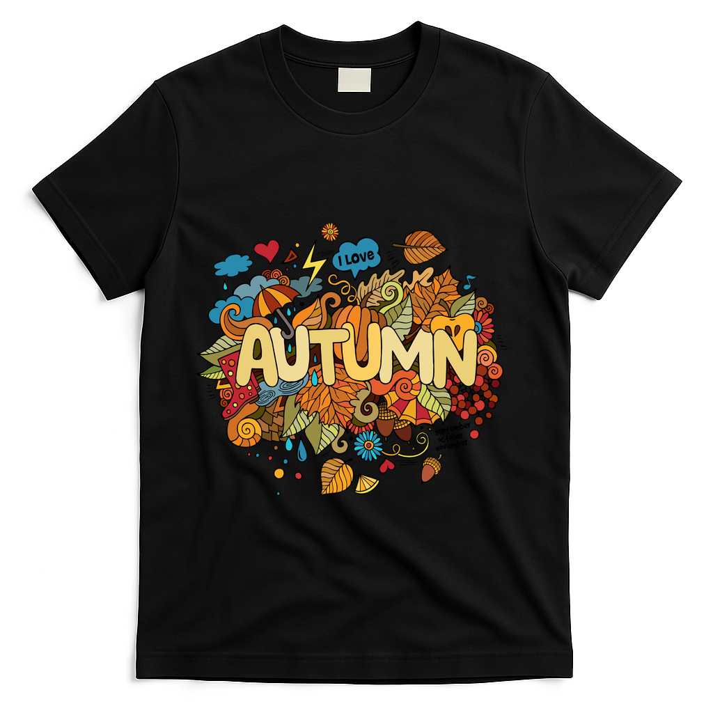 I Love Autumn Cute Gift T-Shirt - Black