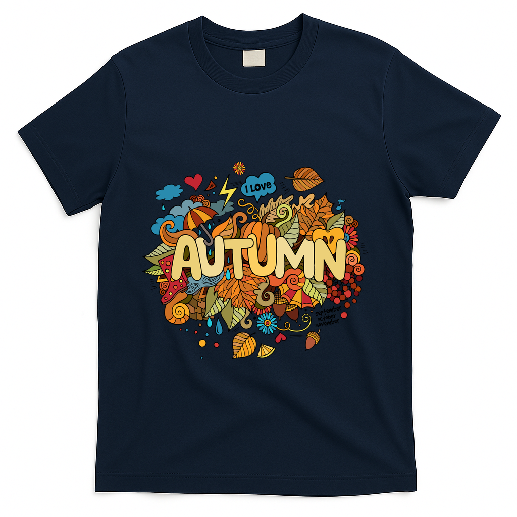 I Love Autumn Cute Gift T-Shirt - Navy