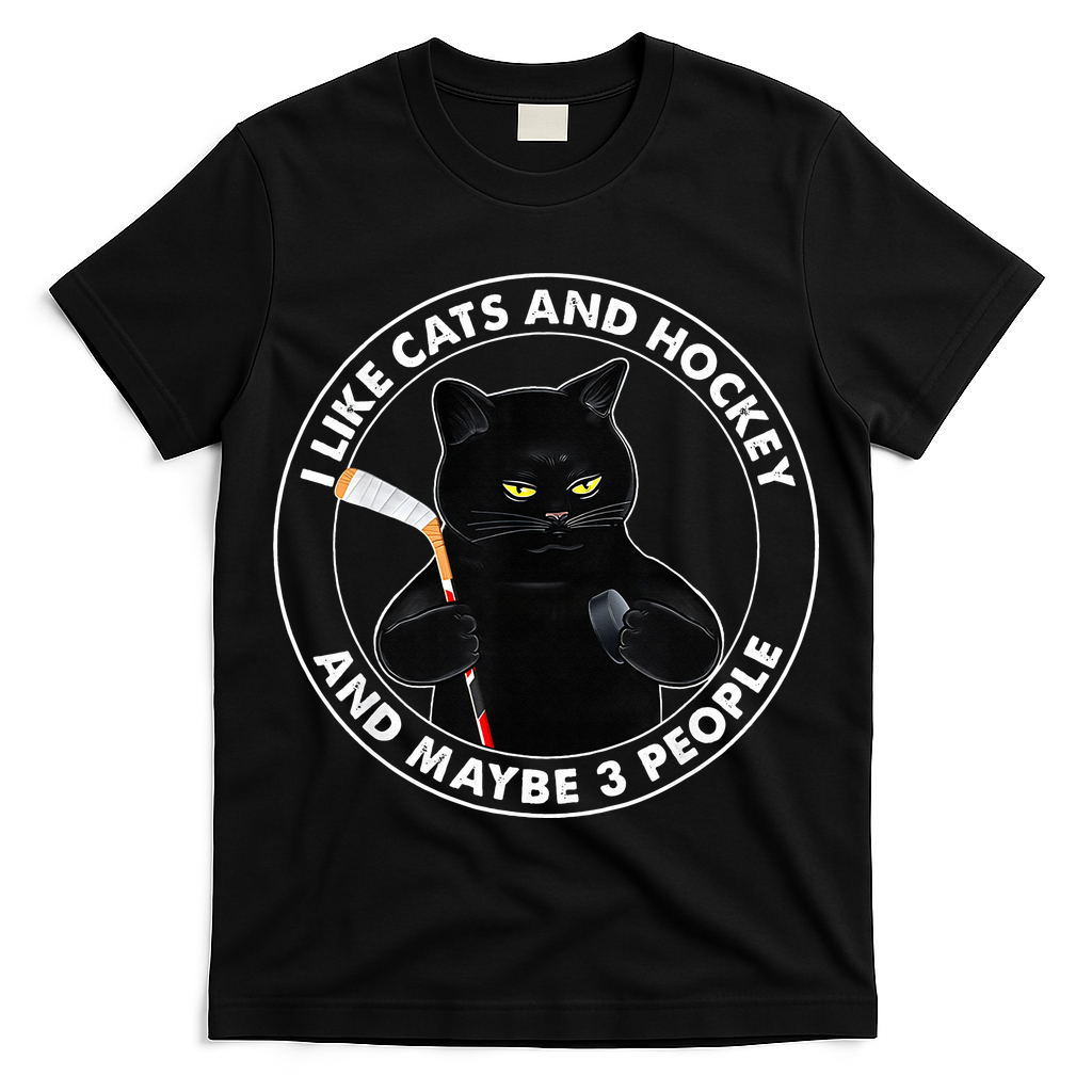 I Like Cats And Hockey And Maybe 3 People Funny Cats T-Shirt