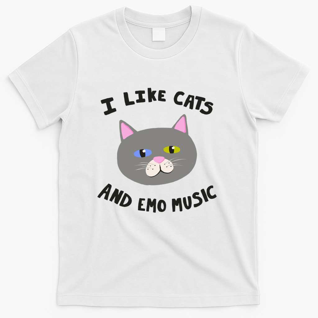 I Like Cats and Emo Music Gray - White