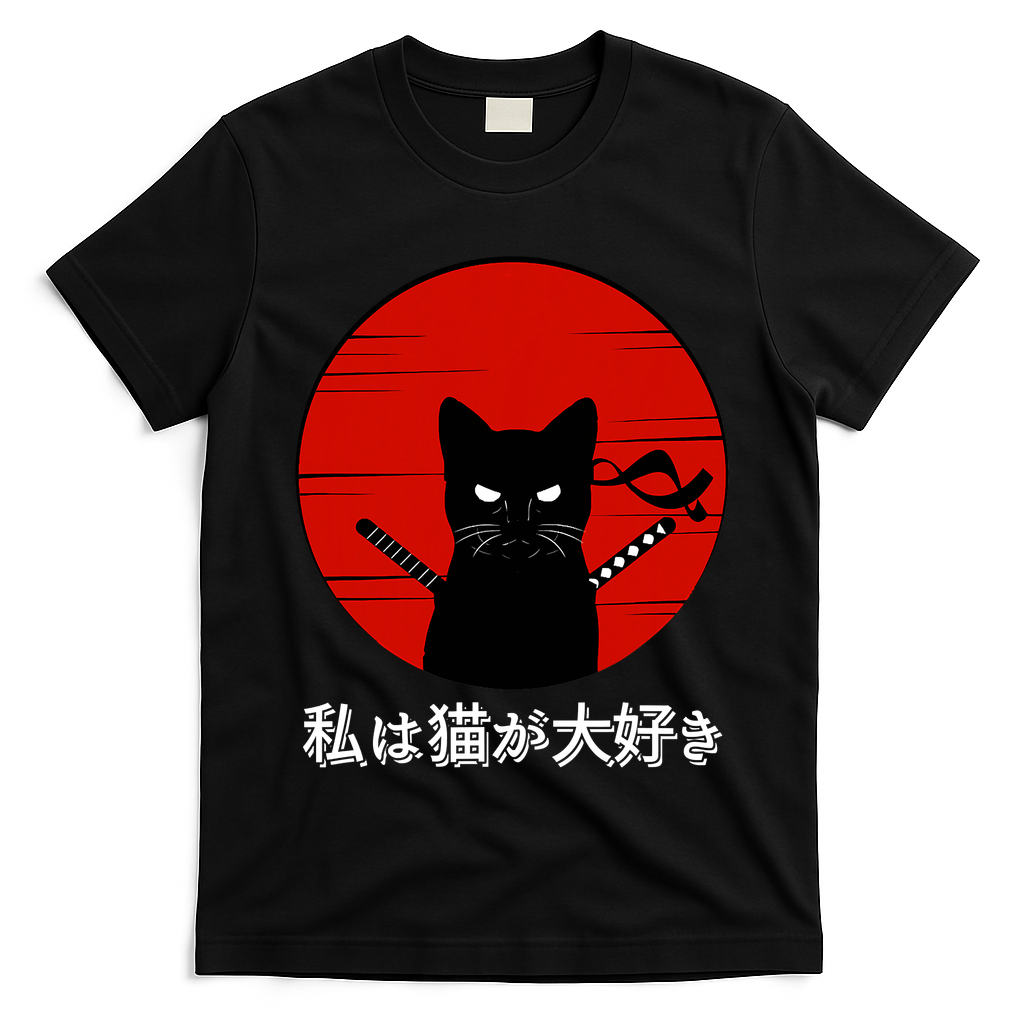 I Love Cats Japanese Sunset Samurai Cat Kitten Lover T-Shirt