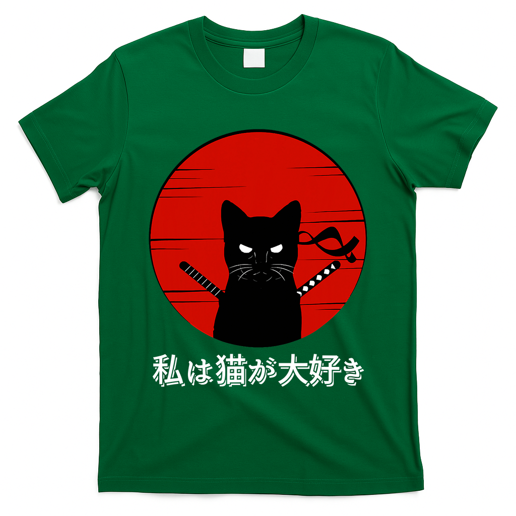 I Love Cats Japanese Sunset Samurai Cat Kitten Lover T-Shirt