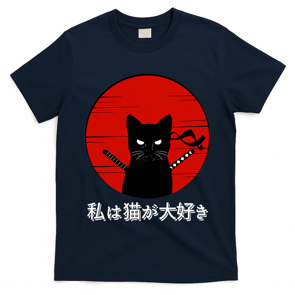 I Love Cats Japanese Sunset Samurai Cat Kitten Lover T-Shirt