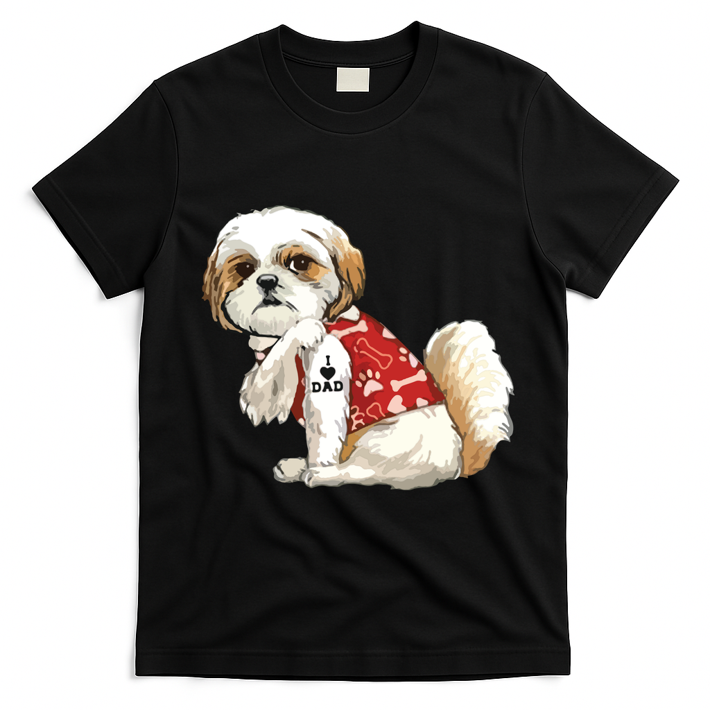 I Love Dad Tattoo Shih Tzu Dad Funny Fathers Day Gift T-Shirt - Black