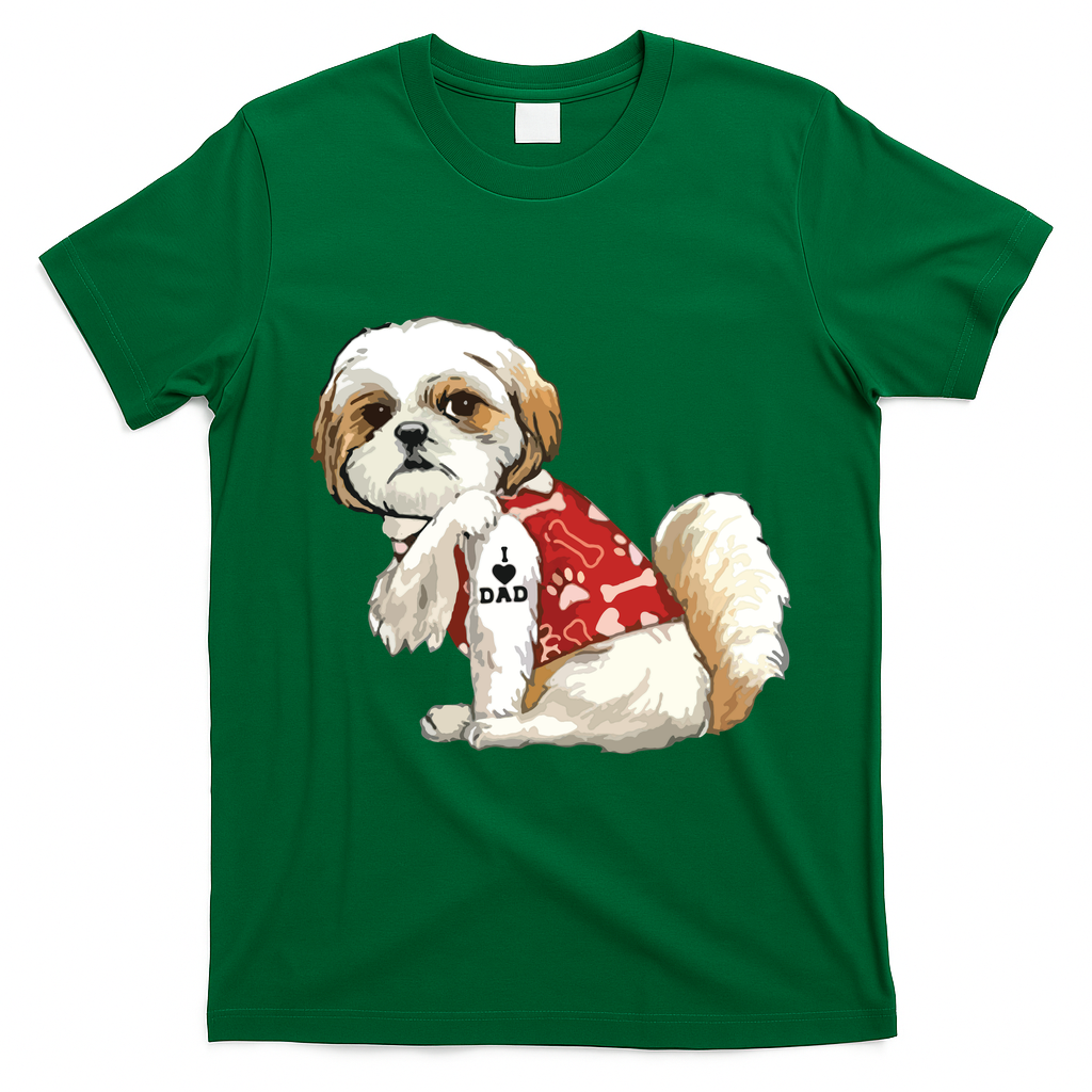 I Love Dad Tattoo Shih Tzu Dad Funny Fathers Day Gift T-Shirt - Irish Green