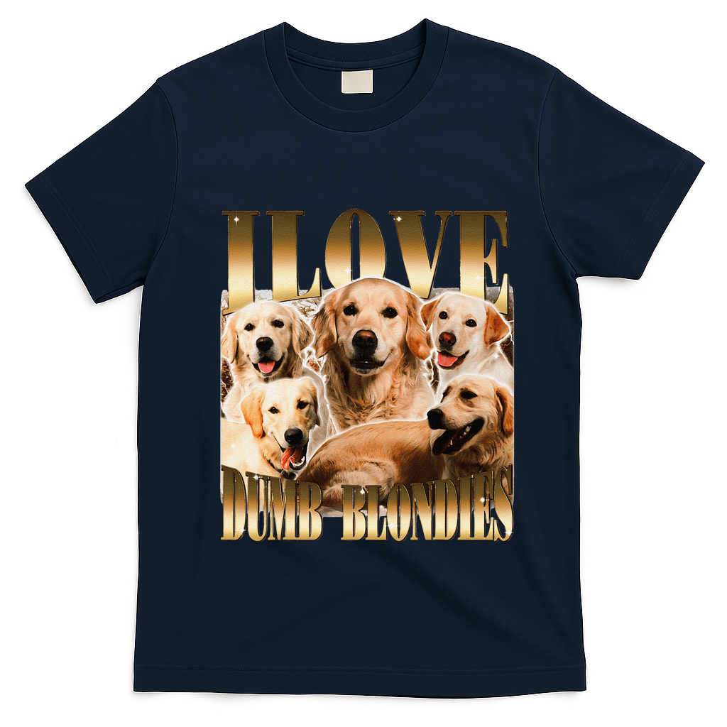 I Love Dumb Blondes Funny Meme Dog Lover T-Shirt - Navy Blue