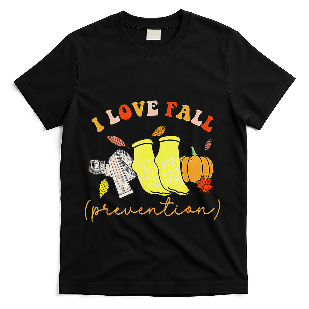 I Love Fall Prevention Socks Thanksgiving Autumn Quote T-Shirt - Black