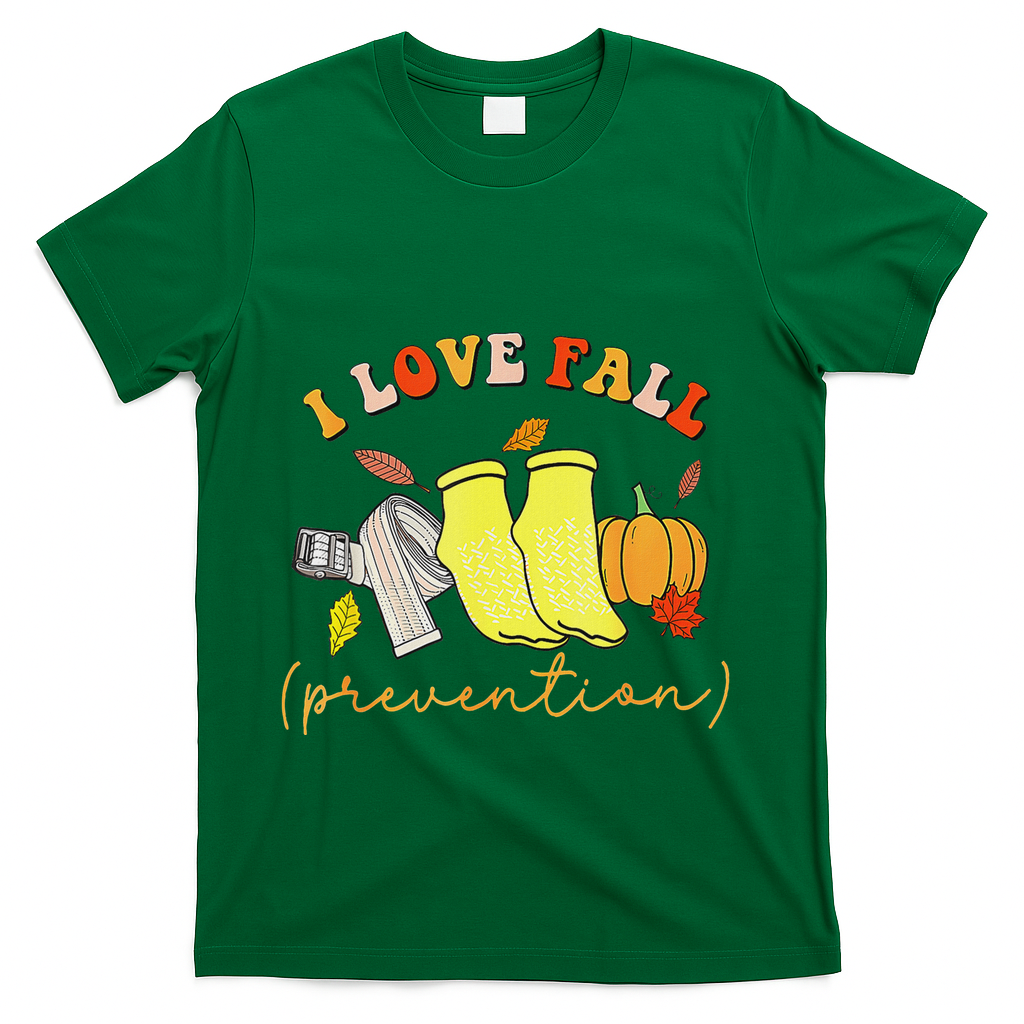 I Love Fall Prevention Socks Thanksgiving Autumn Quote T-Shirt - Green