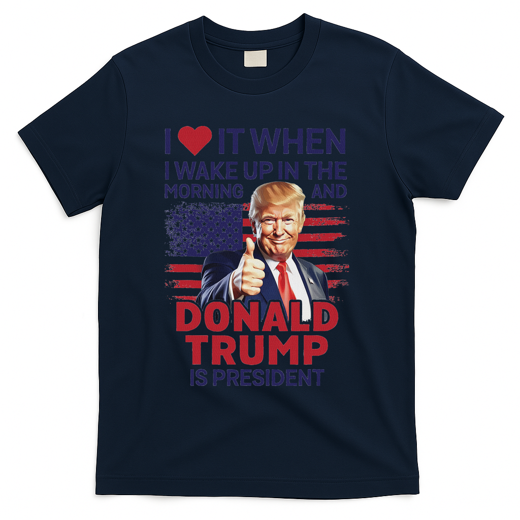 I Love It When I Wake Up And Trump Is President Funny Trump T-Shirt - Navy