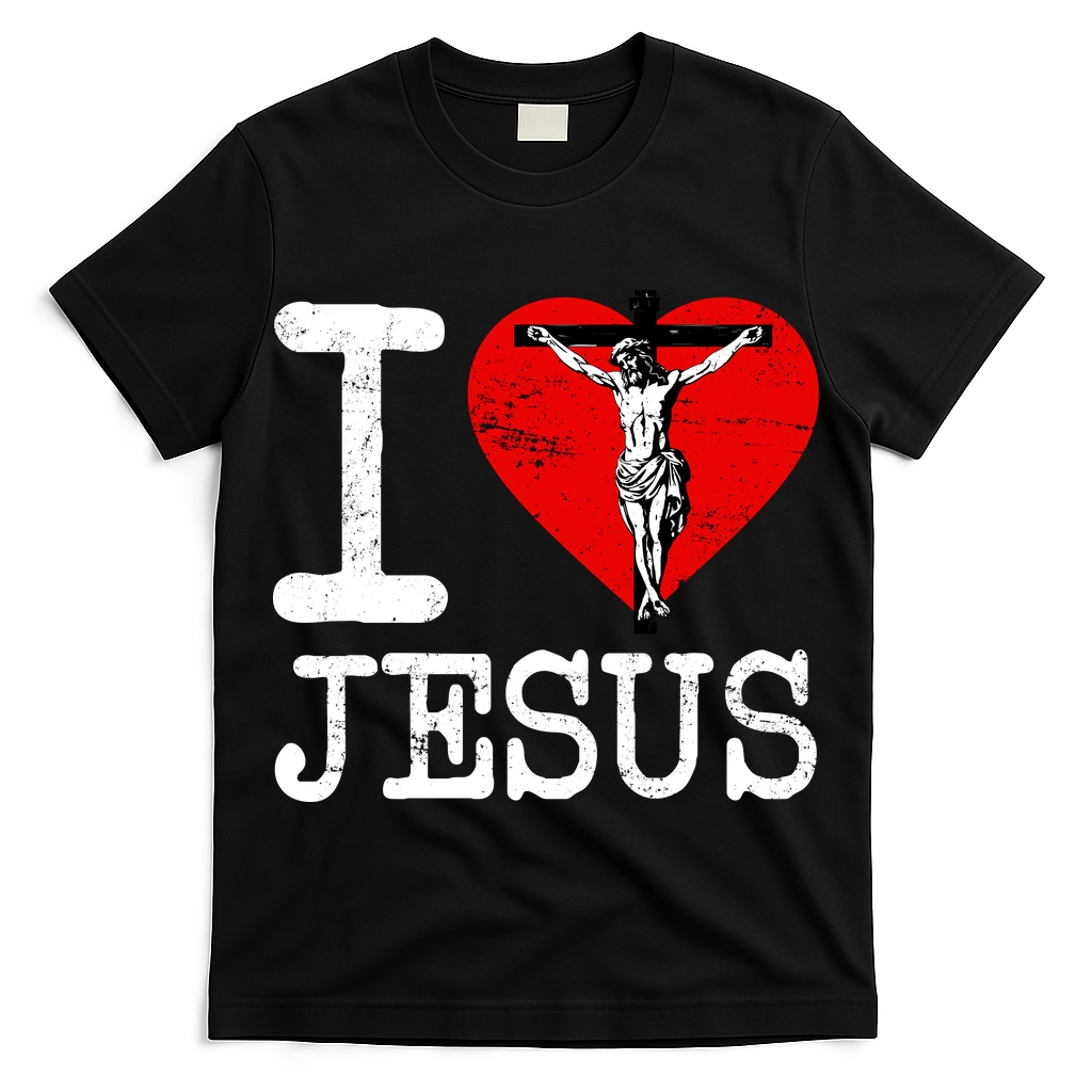 I Love Jesus Heart Cross Christain Faith Christ T-Shirt