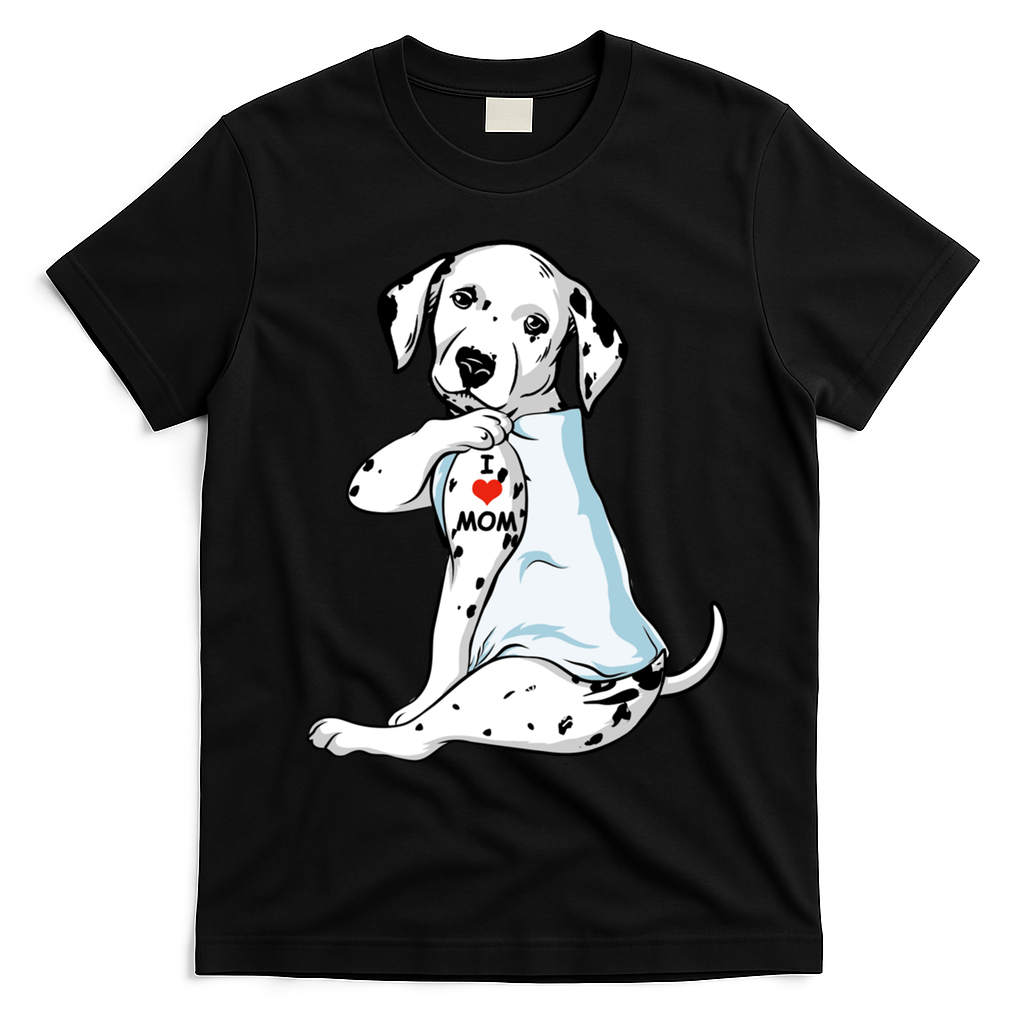 I Love Mom Tattoo Dalmatian Mom Dog Lover Gift T-Shirt - Black